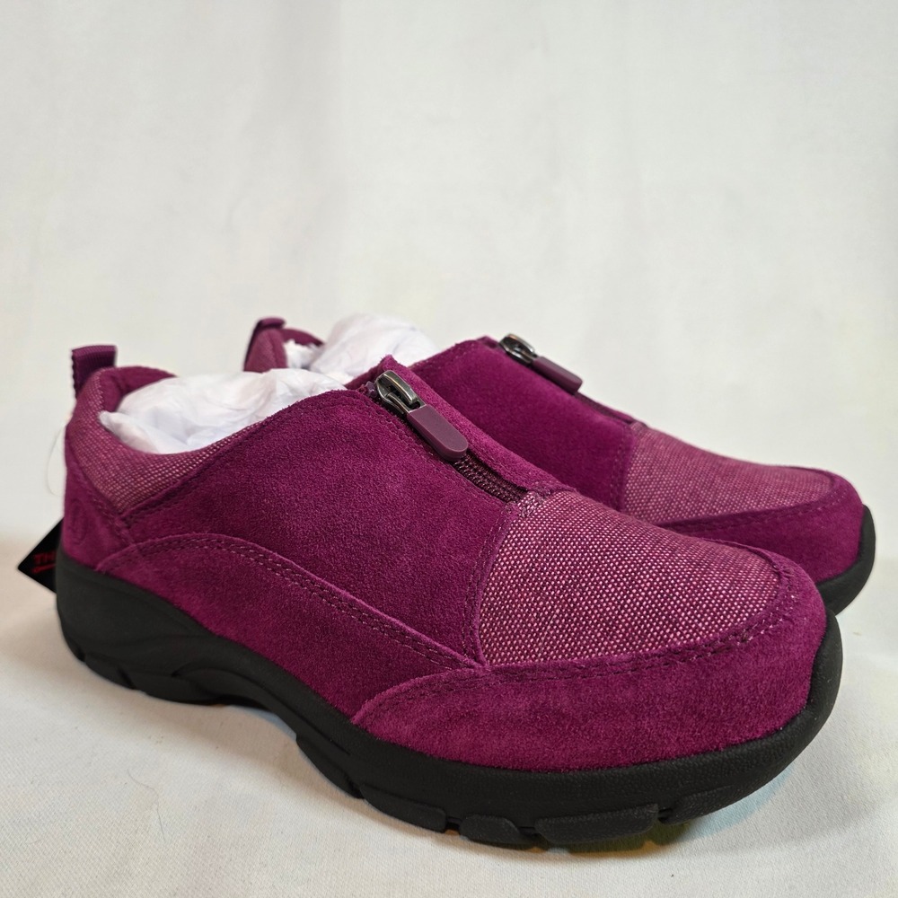 LANDS END Womens 7D All Weather Mocs Plum Purple Suede Zip Front Shoes NEW
